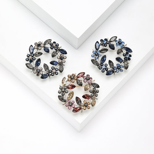 Crystal Olive Branch Brooch Fashion Floral Accessory