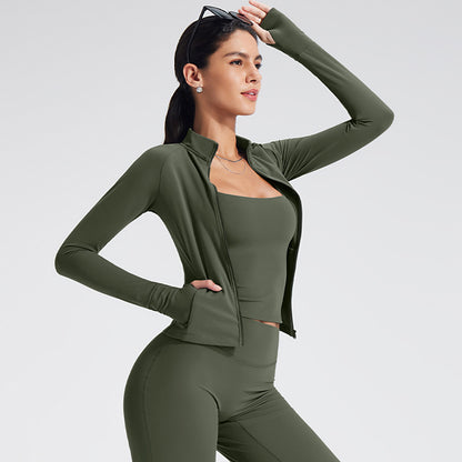 Women's Slim-Fit Zip-Up Jacket Sport Top for Yoga and Fitness