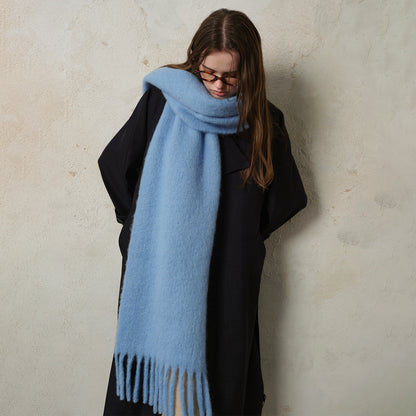 Classic Wool Blend Solid Color Fringed Scarf for Women