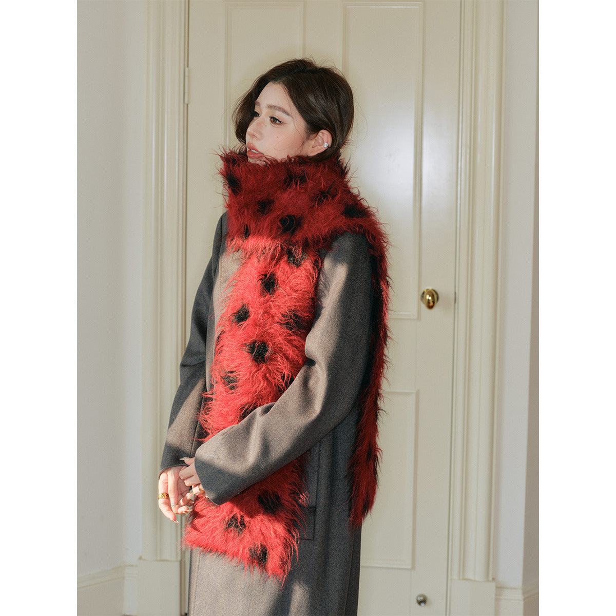 Vintage-Inspired Polka Dot Wool Knit Scarf for Women