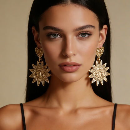 Alloy Sunflower Heart Dangle Earrings Minimal Trendy