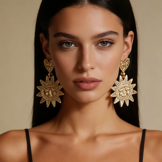 Alloy Sunflower Heart Dangle Earrings Minimal Trendy
