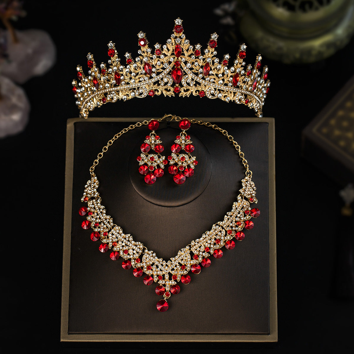 Elegant 3-Piece Bride Jewelry Set with Crown Necklace and Earrings