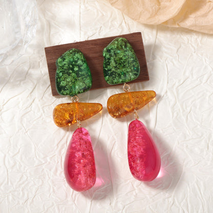 Statement Colorful Resin Geometric Patchwork Earrings