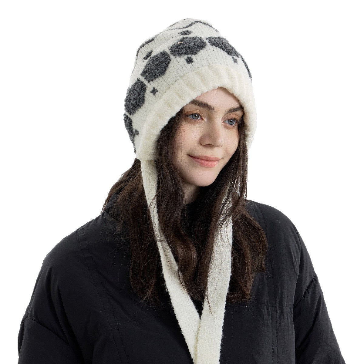 Hexagonal Knitted Beanie Hat For Women - Cozy And Adjustable Casual Style