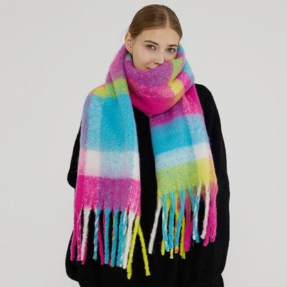 Thick Warm Plaid Oversized Scarf with Fringe