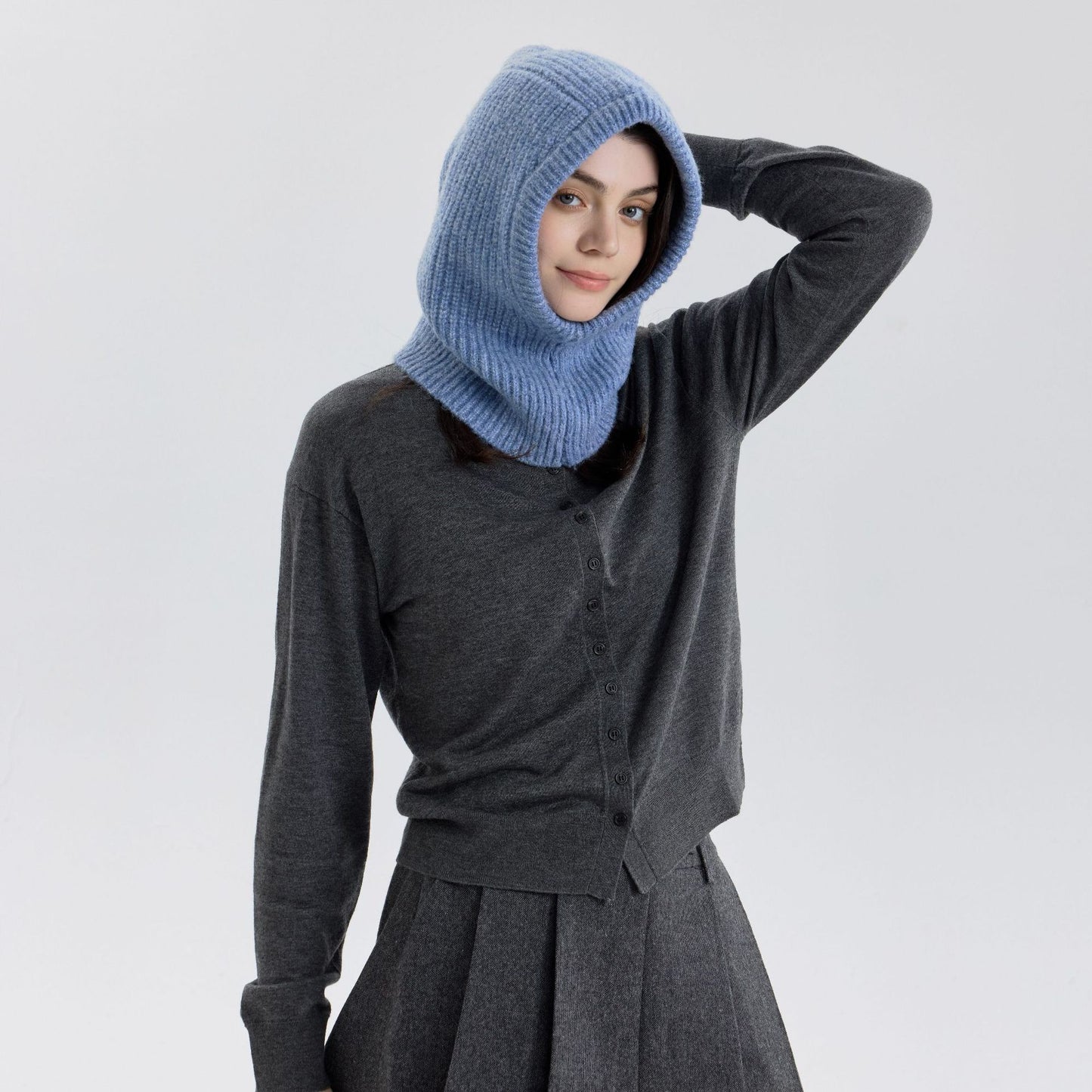 Trendy Solid Color Wool Blend Knitted Balaclava Hat