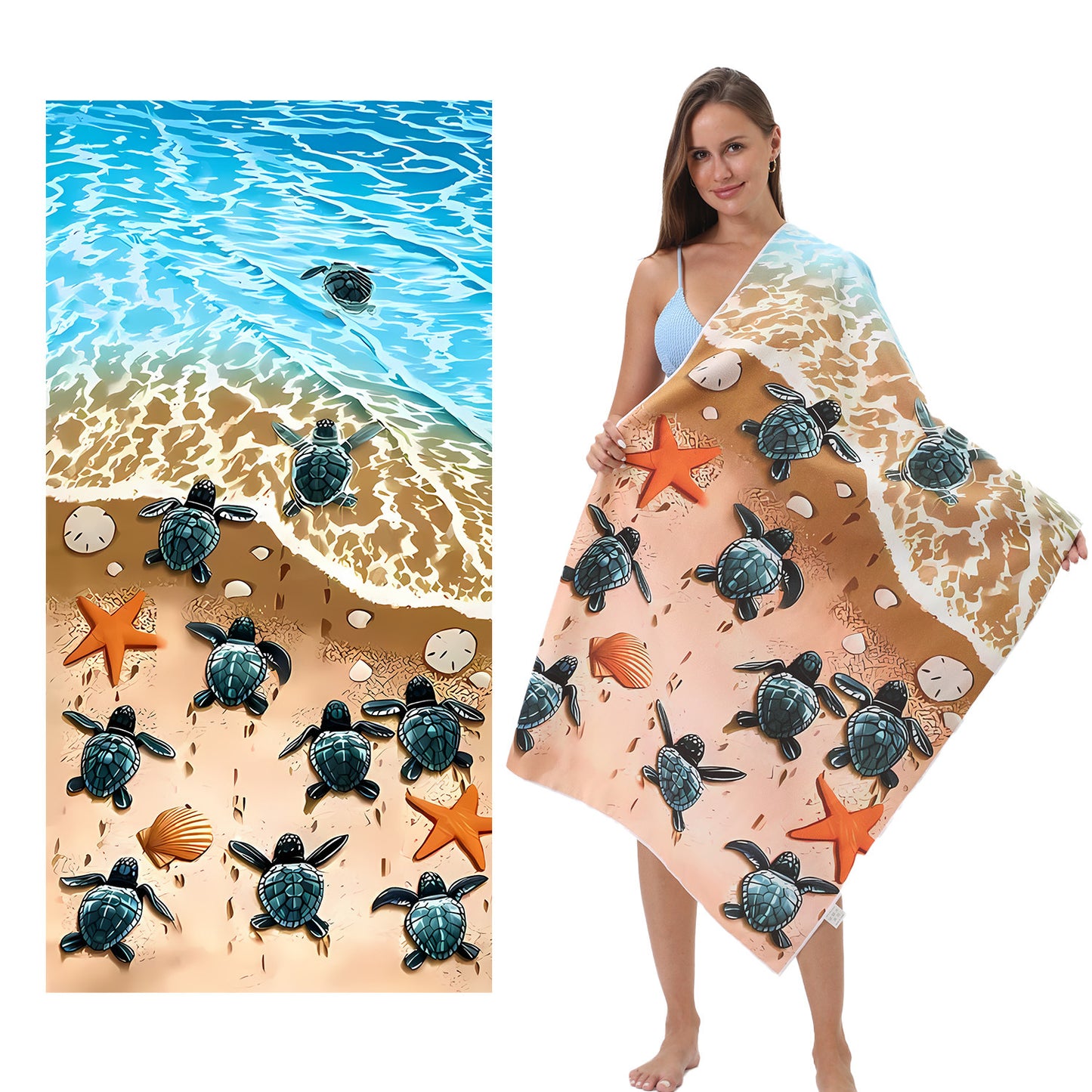 Custom Turtle Beach Towel Ultra-Soft Microfiber Digital Print