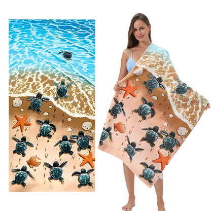 Custom Turtle Beach Towel Ultra-Soft Microfiber Digital Print