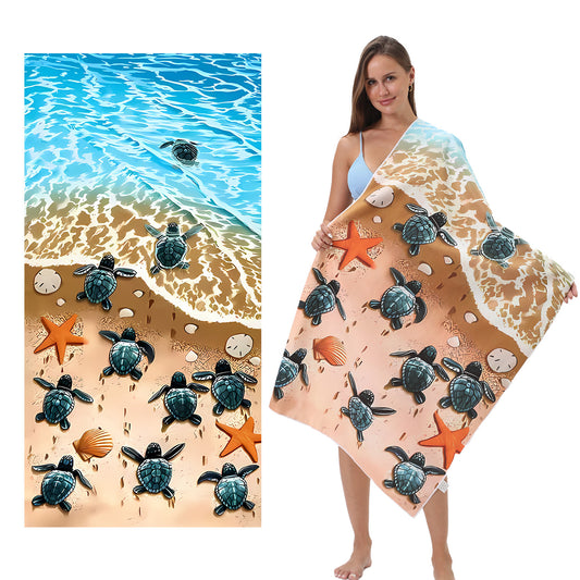 Custom Turtle Beach Towel Ultra-Soft Microfiber Digital Print