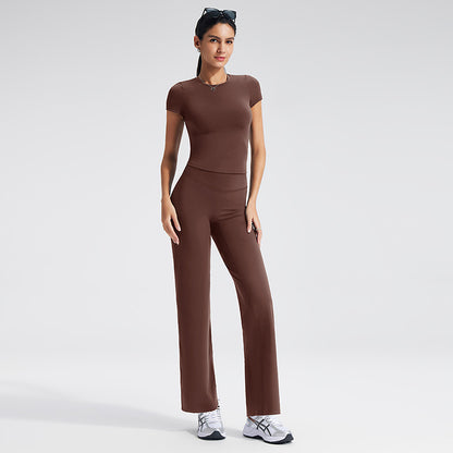 Short Sleeve Yoga Set High Waist Leggings for Women