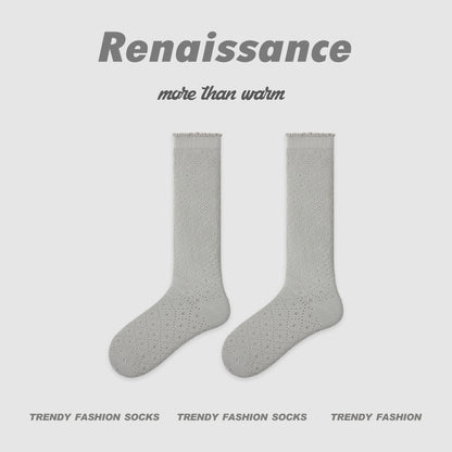 Renaissance Retro Mesh Mid Calf Socks Breathable Cotton