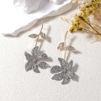Alloy Crystal Floral Statement Drop Earrings