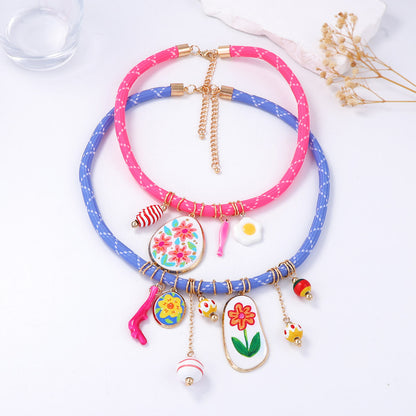 Necklace Colorful Plumeria Coral Geometric Pendant