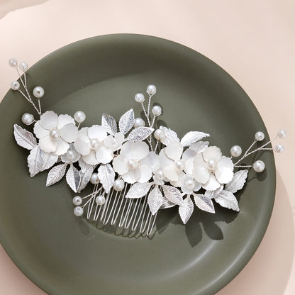 Elegant Silver Pearl Floral Hair Comb for Weddings and Events
