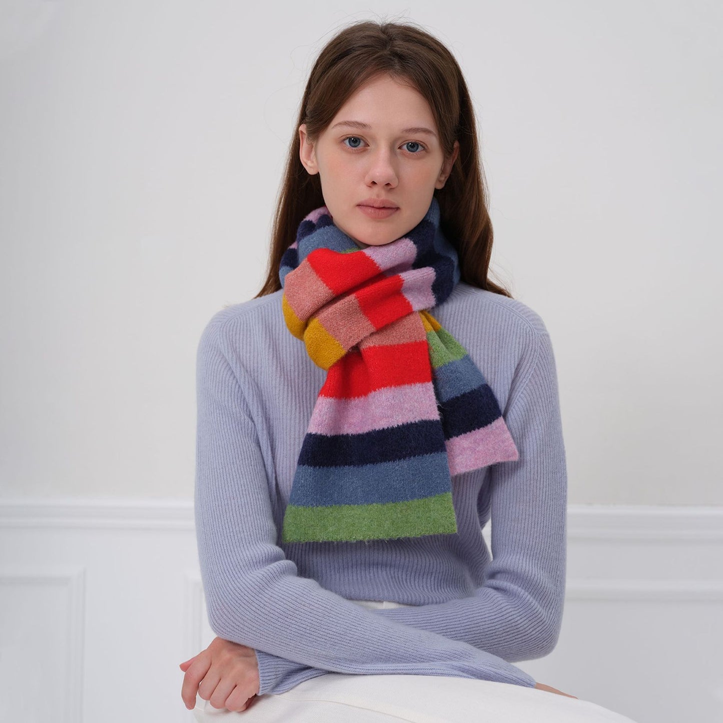 Knitted Color Block Striped Scarf for Women - Cozy Casual Design