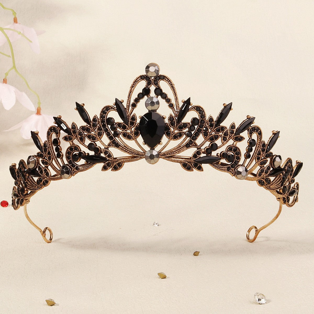 Dark Fantasy Alloy Crown with Rhinestones for Halloween Parties