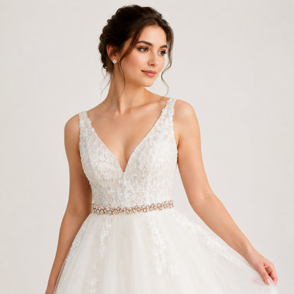 Simplistic Pearl Rhinestone Waist Belt for Bridal Dresses