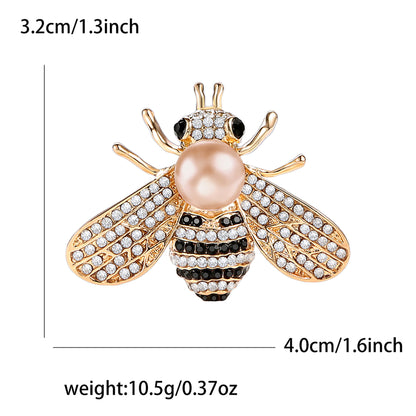 Trendy Alloy Rhinestone Bee Brooch Pearl Pin for Women's Blazer