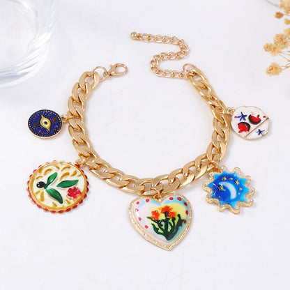 Layered Floral Pendant Necklace Colorful Alloy Casual