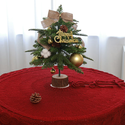 Knitted Christmas Tree Skirt in Red and Khaki - Decorative Capes for Festive Seasons