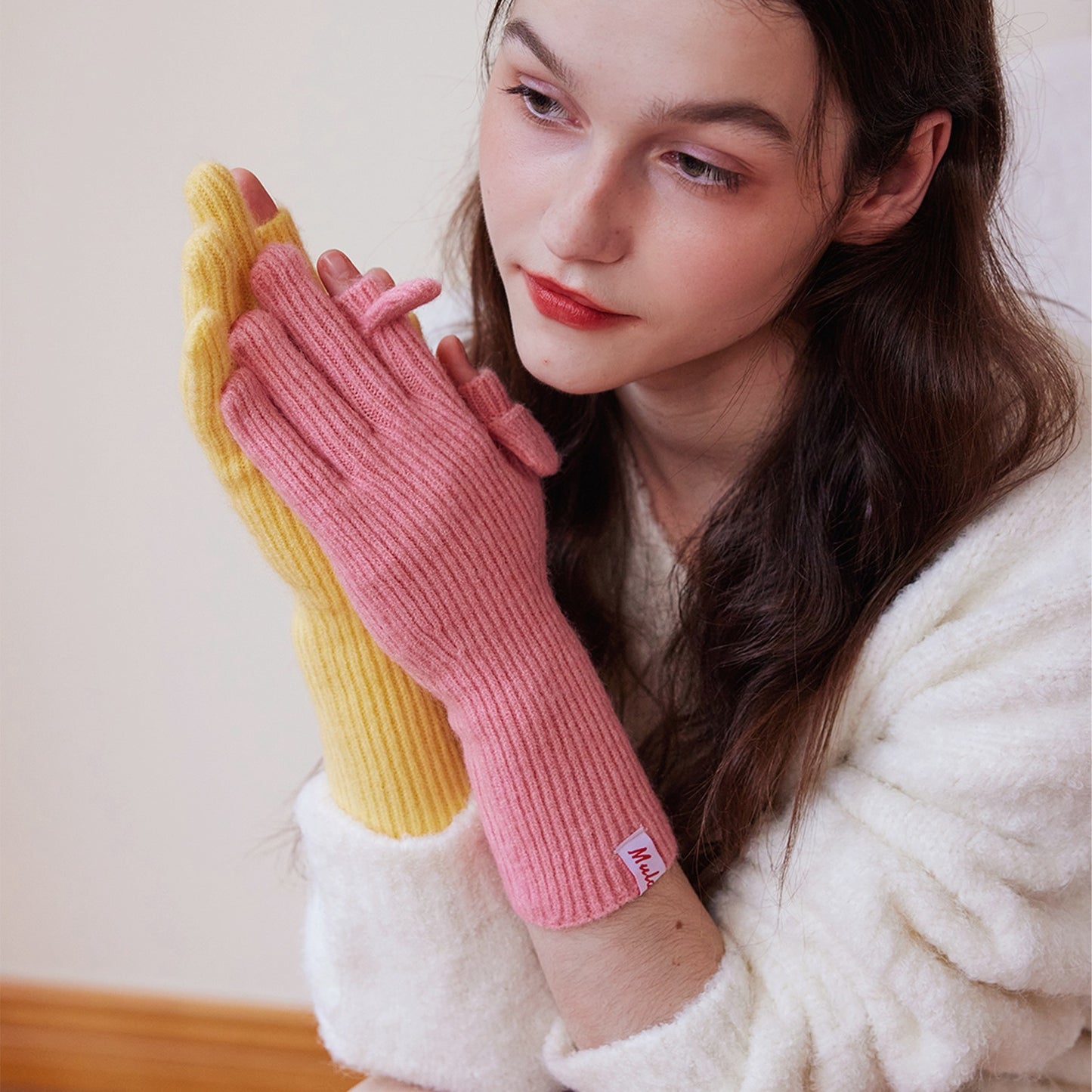 Knitted Wool Fingerless Gloves for Women