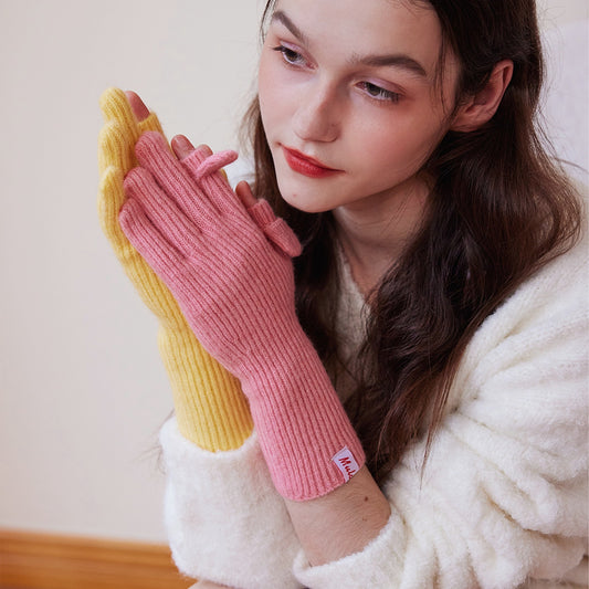Knitted Wool Fingerless Gloves for Women
