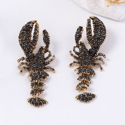 Statement Lobster Earrings Rhinestone Gothic Resort