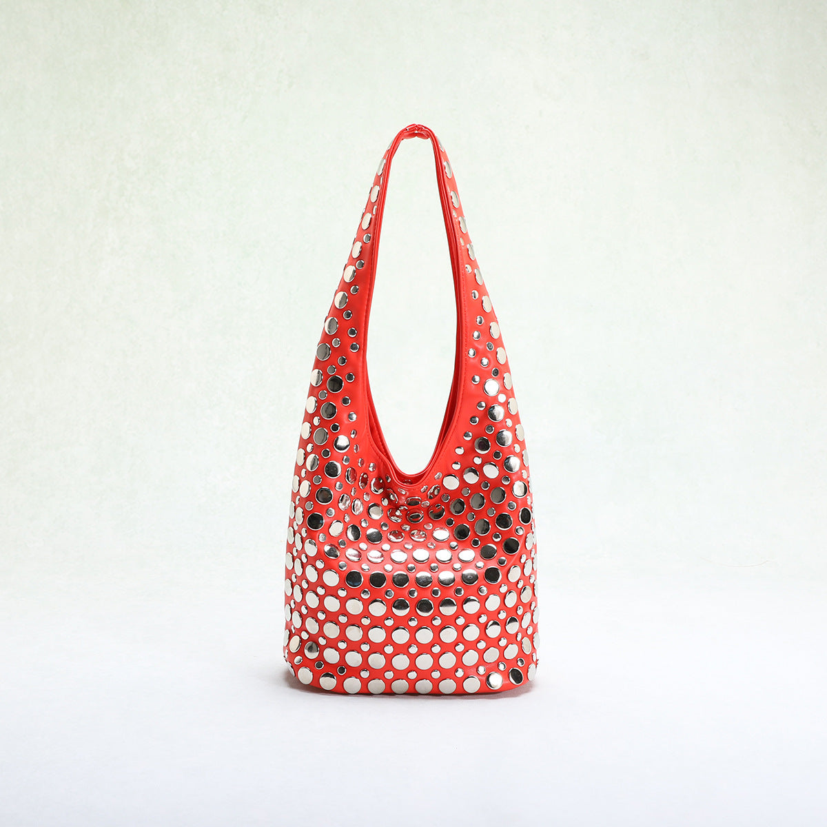 Punk Style Studded Bucket Bag With Soft PU Leather