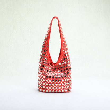 Punk Style Studded Bucket Bag With Soft PU Leather