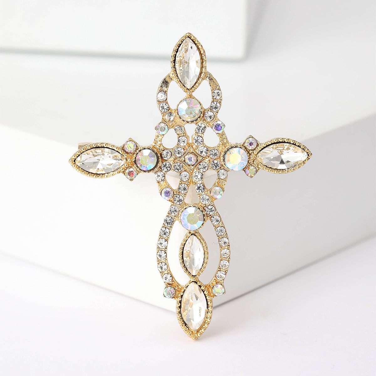 Retro Cross Rhinestone Brooch Unique Accessory for Blazers and Sweaters