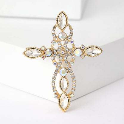 Retro Cross Rhinestone Brooch Unique Accessory for Blazers and Sweaters