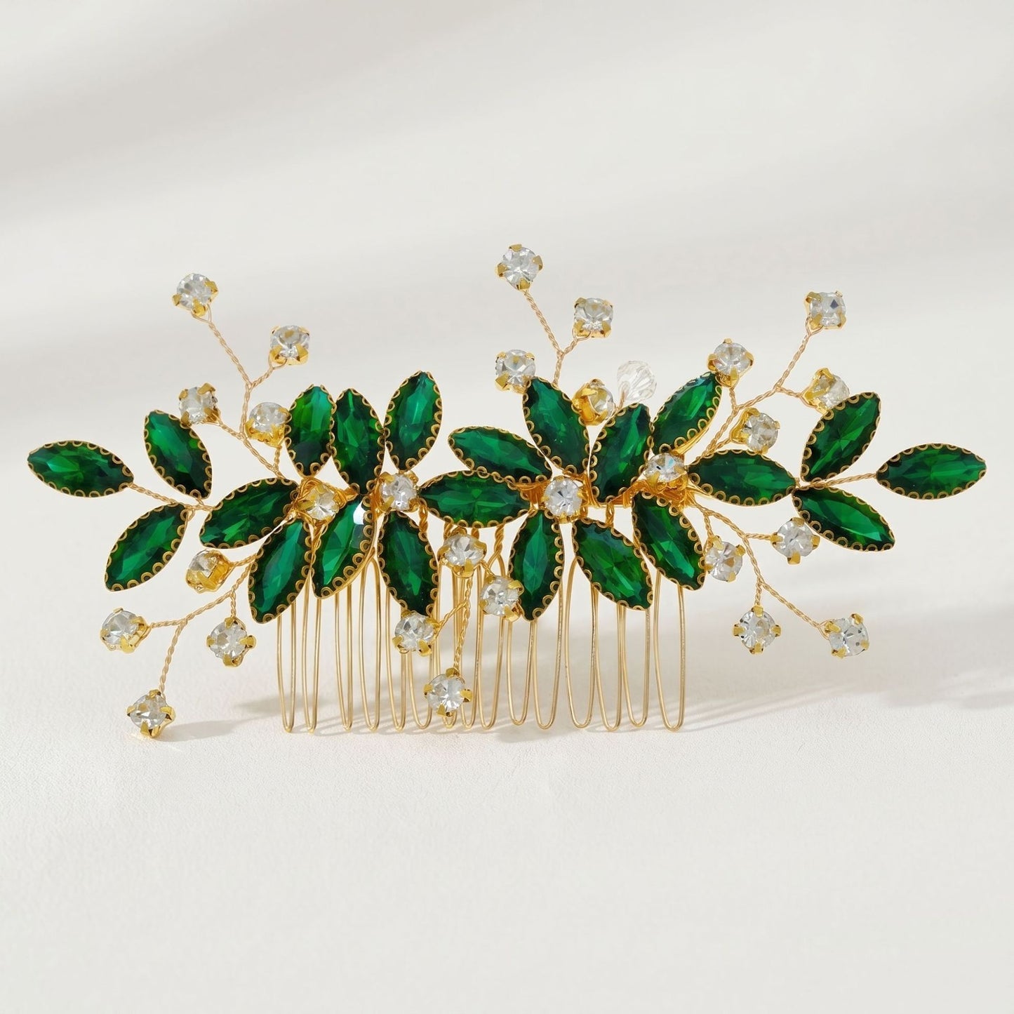 Green Crystal Leaf Hair Comb Elegant Bridal Hair Accessory