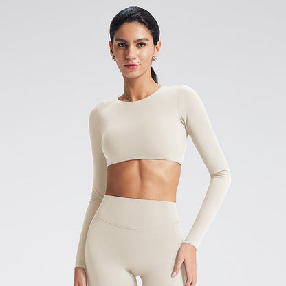 Women's Hollow Long Sleeve Yoga Top with Built-In Bra - Moisture-Wicking Fitness Tee