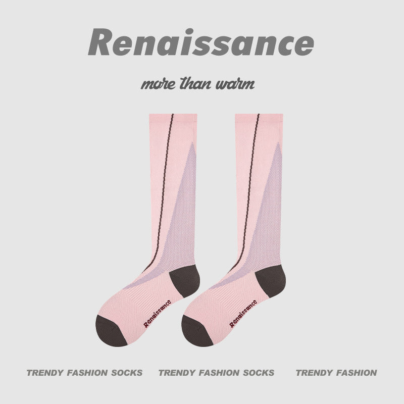 Calf Socks Colorblock Moisture Wicking Athletic