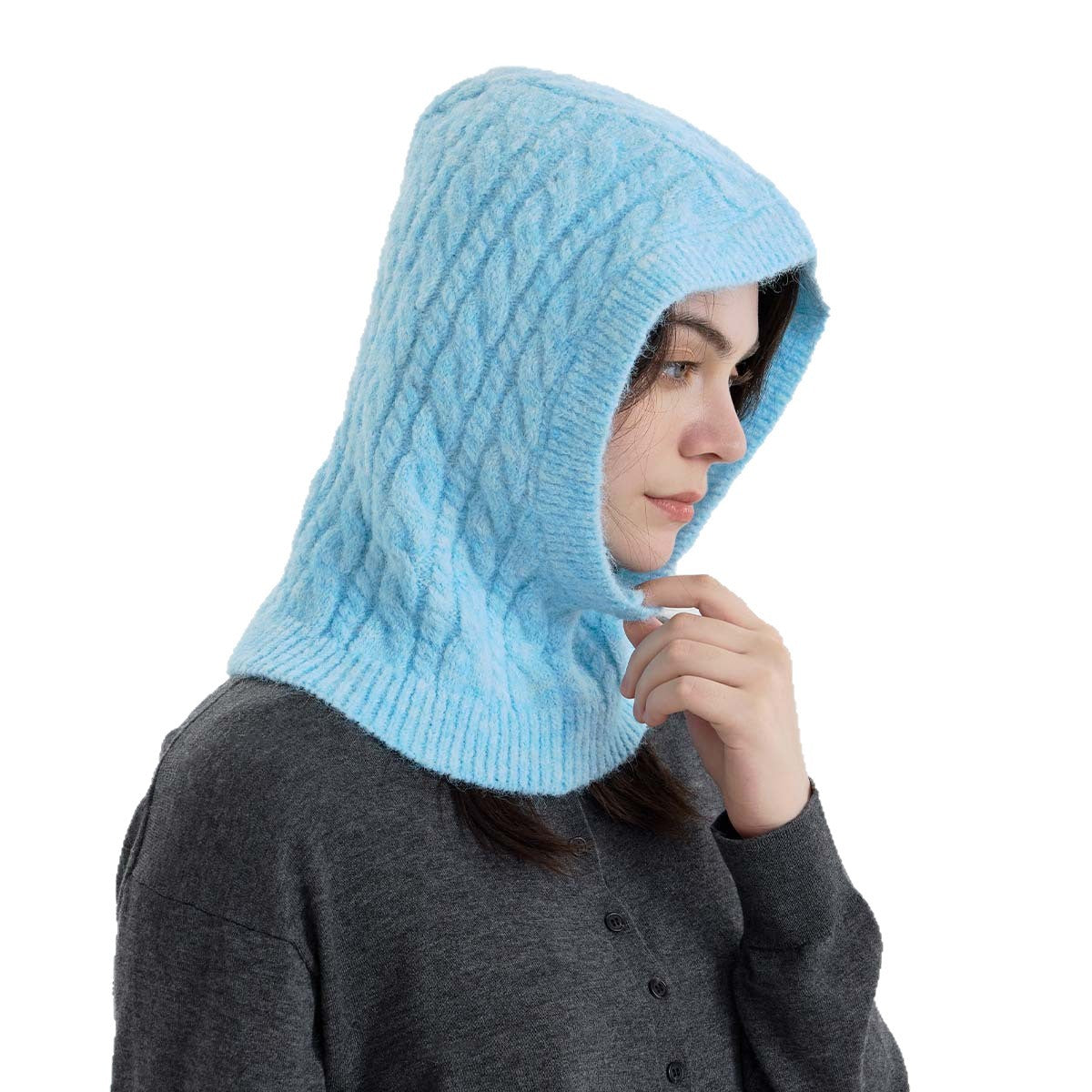 Handmade Wool Blend Knit Beanie with Neck Warmer for Women