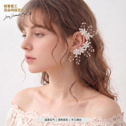 Handcrafted Pearl Flower Earrings Sweet Style Ear Cuff