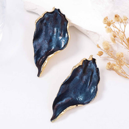 Minimal Luxury Asymmetric Leaf Enamel Stud Earrings