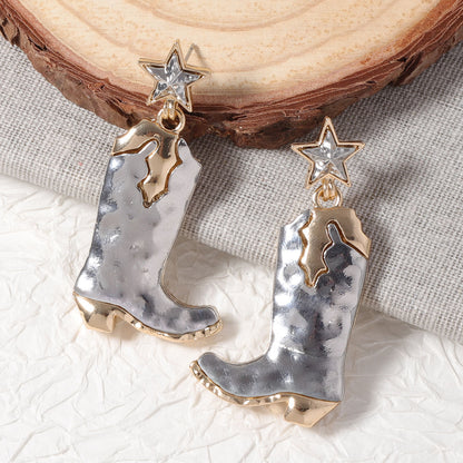 Combat Boot Star Alloy Statement Earrings