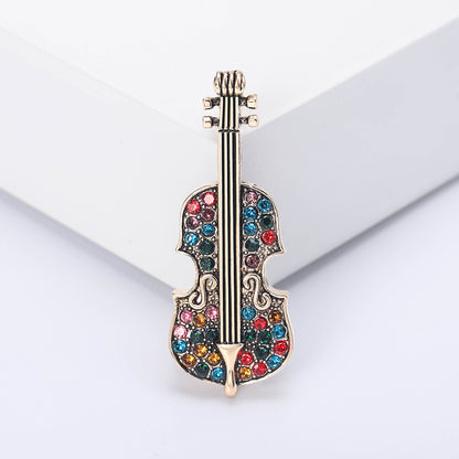 Vintage Rhinestone Violin Brooch for Women Stylish Accessory