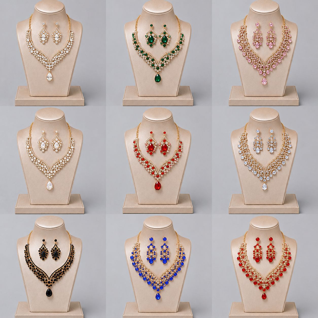 Retro Alloy Rhinestone Jewelry Set Elegant Necklace and Earrings for Evening Wear