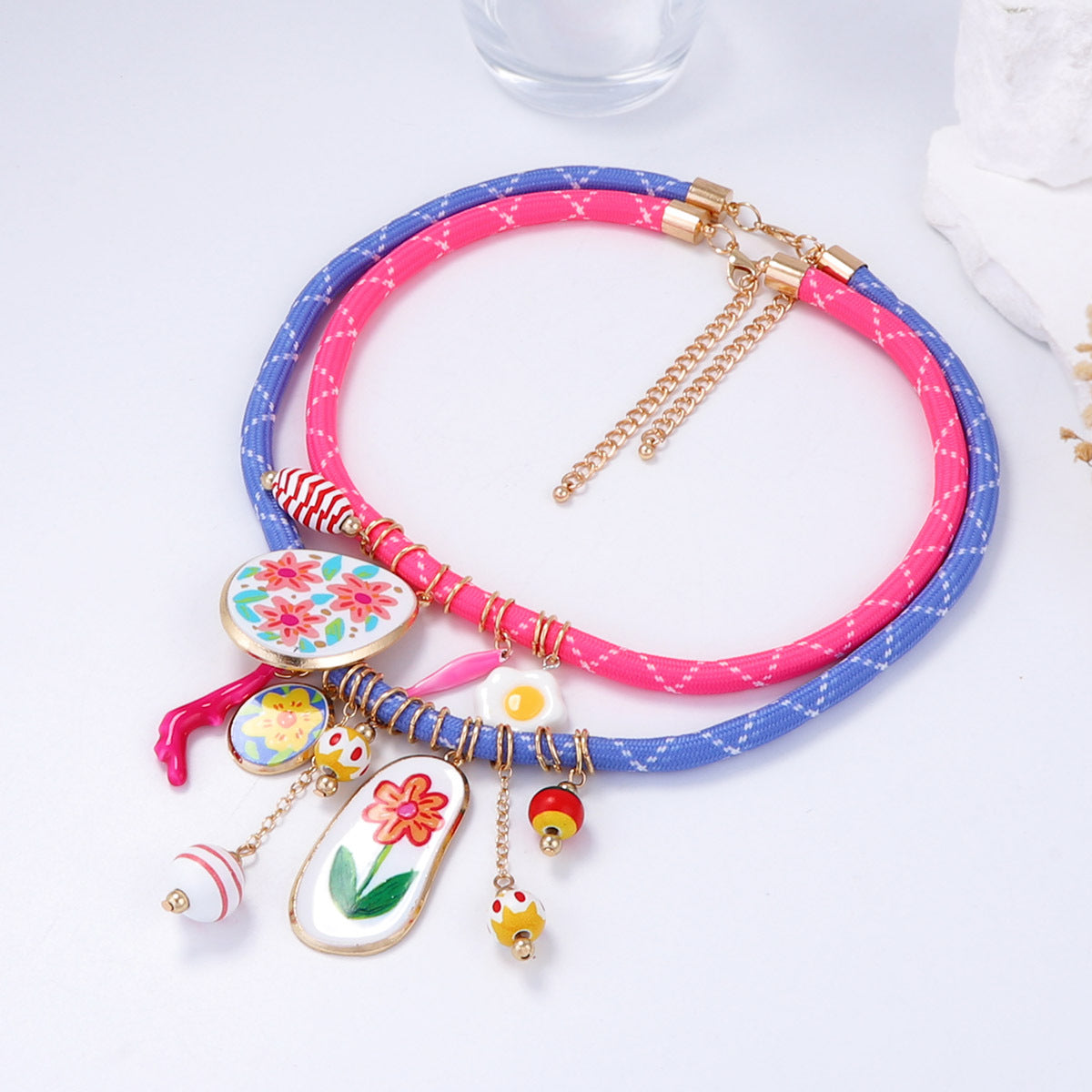 Necklace Colorful Plumeria Coral Geometric Pendant