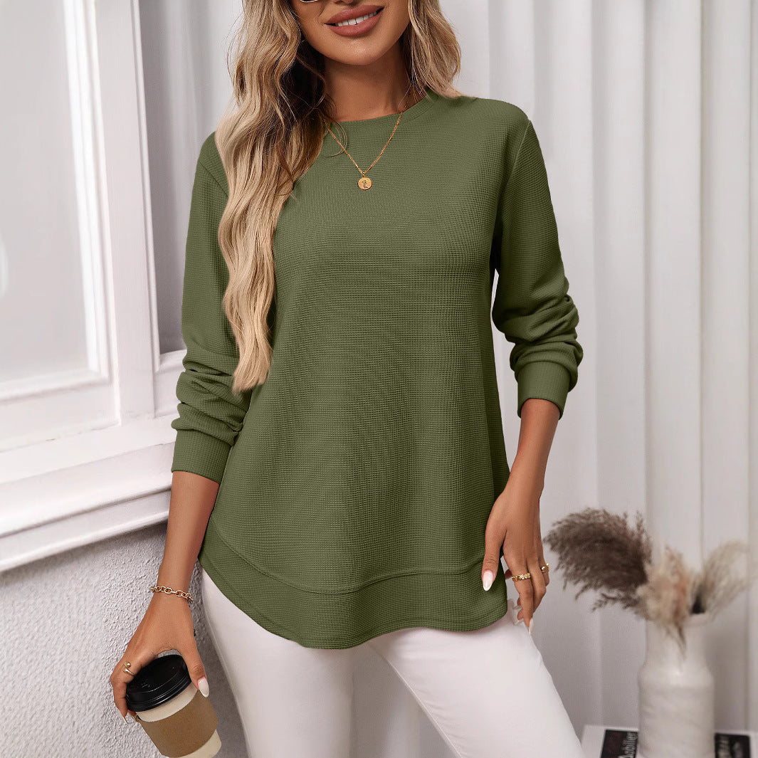 Casual Loose Waffle Knit Long Sleeve T-Shirt