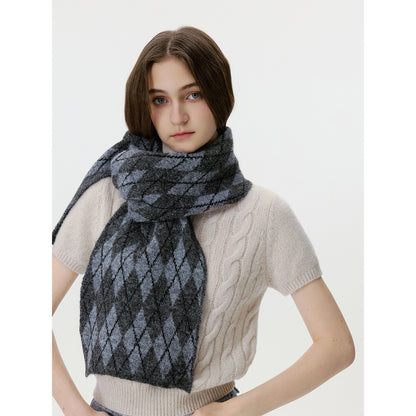 Diamond Pattern Knit Scarf Warm Cozy Neck Gaiter for Men and Women