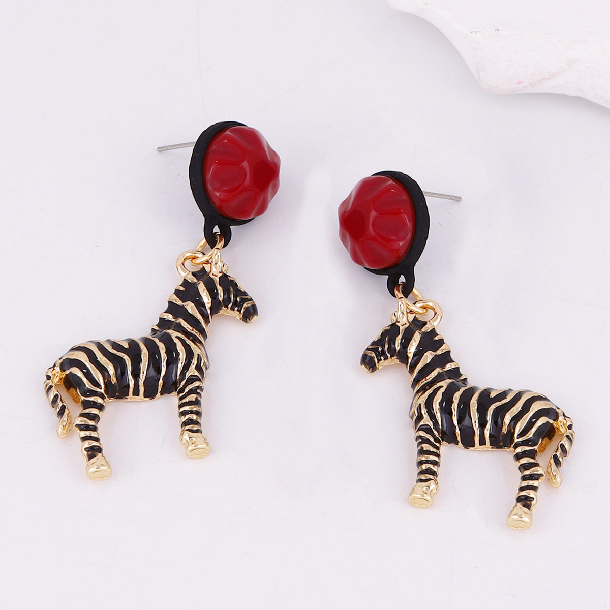 Zinc Alloy Zebra Enamel Drop Earrings