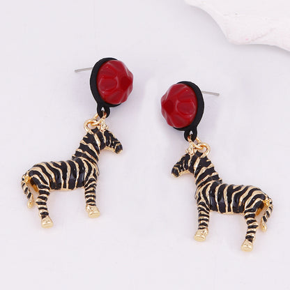 Zinc Alloy Zebra Enamel Drop Earrings