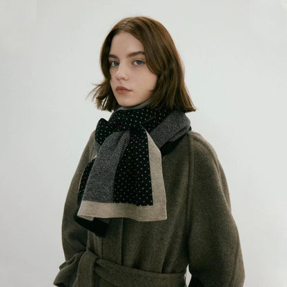 Polka Dot Two-Tone Knit Scarf Cozy All-Season Accessory