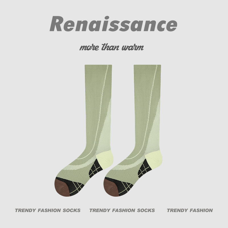 Calf Socks Colorblock Moisture Wicking Athletic