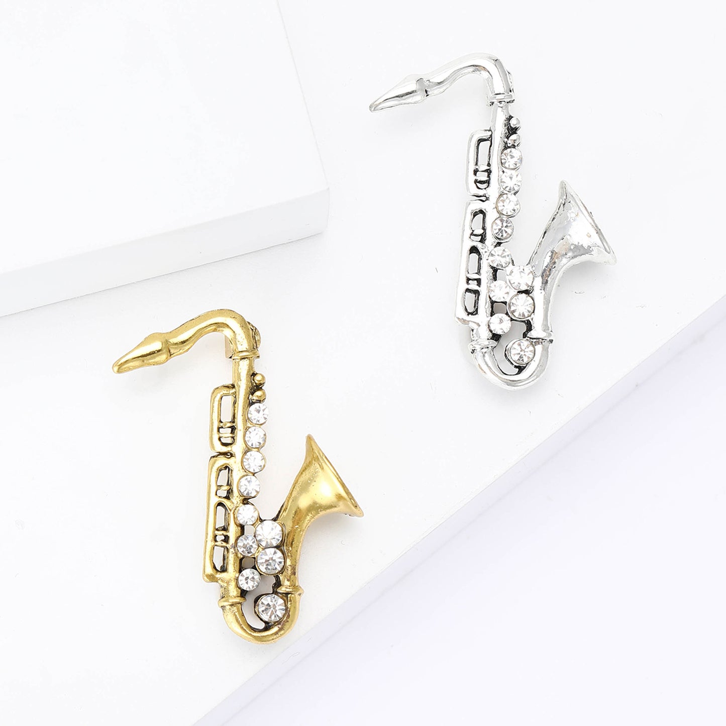 Trendy Alloy Enamel Rhinestone Saxophone Brooch