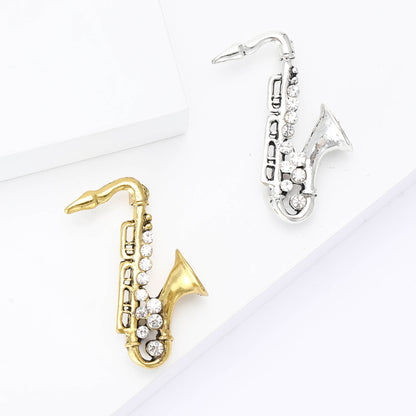 Trendy Alloy Enamel Rhinestone Saxophone Brooch